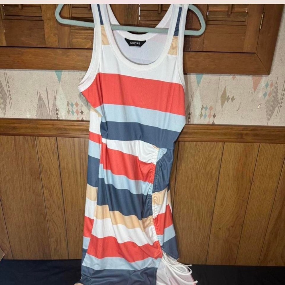 Orange, blue and white striped maxi dress Size XL